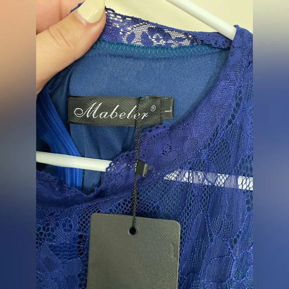 NEW! Long Blue Lace Floor Length Maxi Sleeveless Homecoming Dress Prom Gown - Picture 5 of 7